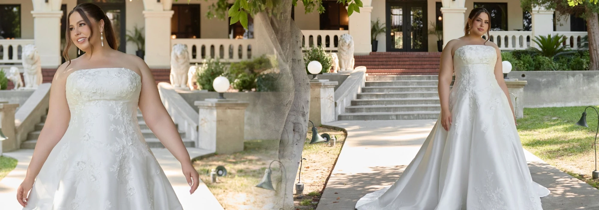 Model wearing a white gown