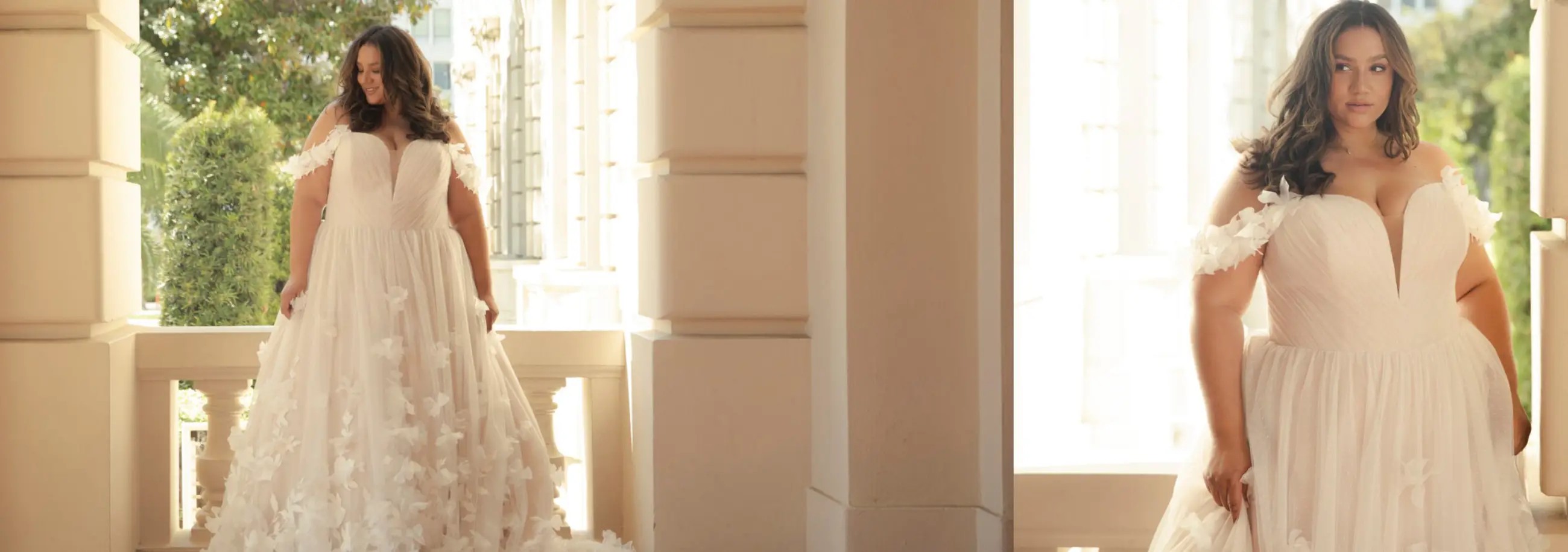 Model wearing a white gown